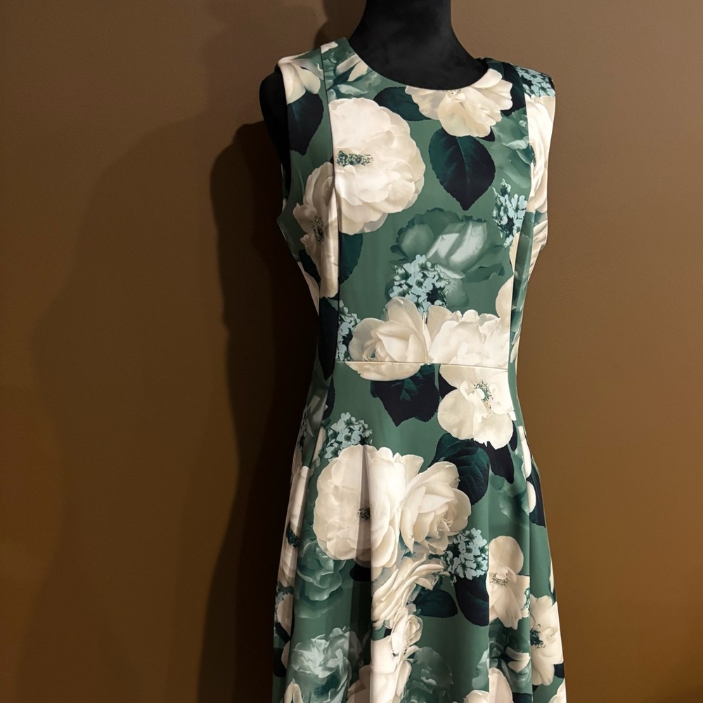 Calvin Klein Green Floral Scuba Fit & Flare Dress